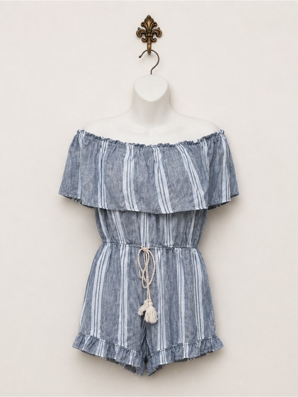 William B pinstripe off shoulder shorts romper M